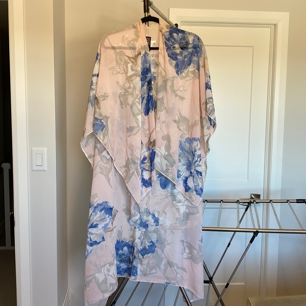 Blush pink, blue and silver Kimono top